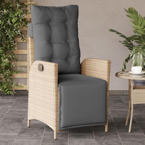 Tidyard Gartensessel mit Fußteil Verstellbar Gartenstühle Stuhl Terrassenstuhl Gartenmöbel Essstuhl Stühle Stuhl Balkonstuhl Beigemischung Poly Rattan