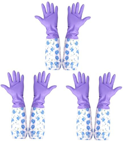 Didiseaon 3pairs Non-slip Scrubbing Gloves Household Cleaning Glove Long Cuff for Kitchen Laundry