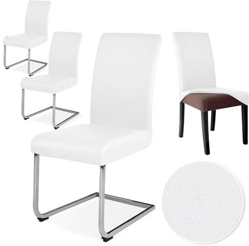 Alishomtll PU Stuhlhussen 4er Set Kunstleder wasserdicht Stuhlbezug Weiß | Elastische Stuhlhussen Schwingstuhl Universal Stuhlbezug Waschbare hussen für stühle Esszimmerstühle Bezug Küche Hochzeit