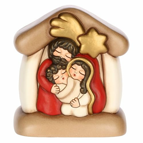 THUN - Mini krubba med hydda och helig familj i keramik, 11,7 x 9 cm, höjd 13 cm – klassisk spjälsäng kollektion