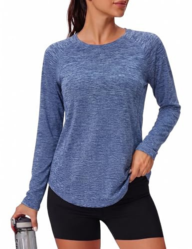 Gyabnw Damen UV Shirt Laufshirt Langarm UPF 50+ Mesh Rücken Atmungsaktiv XL