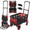 Carretilla de mano 2 en 1 y plataforma con caja plegable, carro de transporte plegable máx. 150 kg, carretilla de transporte, 2 gomas tensoras con ganchos, altura regulable en 3 niveles, para