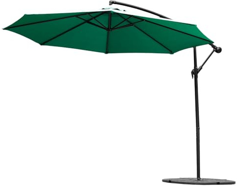 Harrier 3m Cantilever Parasol – Adjustable 3m Outdoor Patio Umbrella, Weather-Resistant Canopy | Optional LED Solar Lights & Bases [5 Colours] (Dark Green - LED Lights, 4x Bases With Cover)