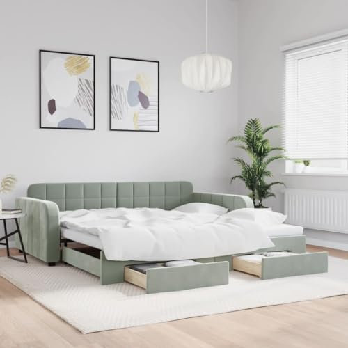 Somanki Tagesbett Ausziehbar mit Schubladen Hellgrau 100x200 cm Samt, Schlafsofa, Daybed, Bettsofa, Sofa Bed, Sofabett, Schlafcouch, Jugendbett, Bettgestell, Bettcouch - 3196984