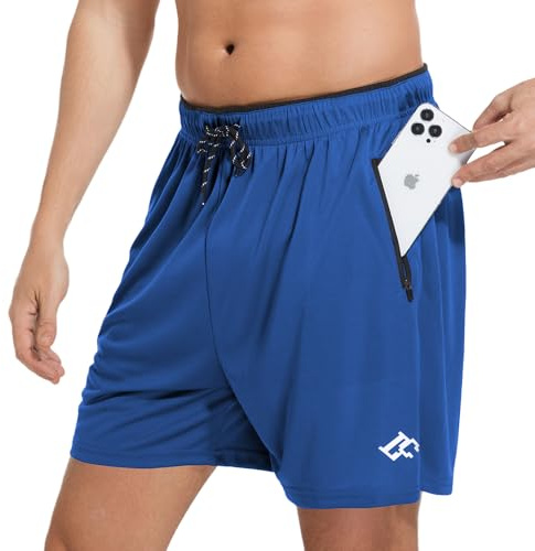 LORSPORTCH löparshorts, herrshorts, gymshorts träningsshorts gymshorts med blixtlåsficka, BLÅ, M