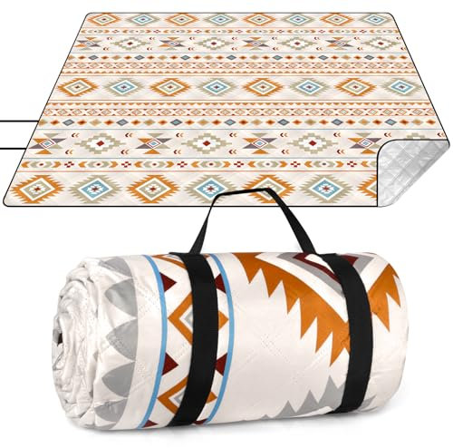 BUOAZR Outdoor Picknickdecke Boho 200x200cm, Tragbare picknickdecke wasserdicht, Waschbar Picknickdecken, Faltbar Strandmatte mit Schultergurt, Strandunterlage ideal für Strand Park, BBQ, Wandern
