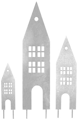 UNUS Garden Häuser - Set di 3 decorazioni da giardino, effetto bianco, spina in metallo arrugginito, decorazione bianca per giardino, terrazza, balcone o vaso di fiori