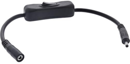 Inline DC Kabel mit Schalter, DC Stecker/Buchse 3,5x1,35mm, AWG 18, schwarz, 0,2m, 26906I