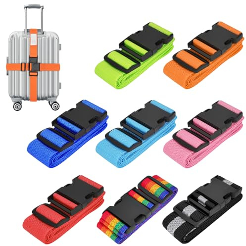 8 Stück Koffergurt Set, Verstellbarer Kofferband Gurt 200 * 5cm für 10-34in Koffer, Verstellbarer Verdickter Kofferband Auffällig, Bunte Kofferkennzeichnung, Koffergurte für Taschen (8PCS)