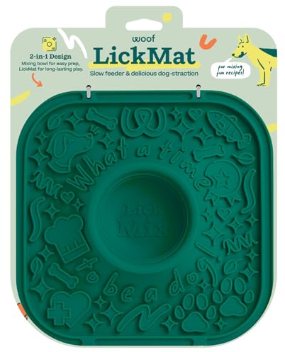WOOF LickMat - Easy-to-Clean Lick Mat for Dogs - Slow Feeder Mat with Non-Slip Design - BPA-Free Silicone Lick Mat - Interactive Dog Toys - Green