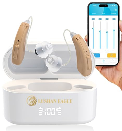 LUSHAN EAGLE Amplificados Auriculares digitales control APP recargables amplificador con caja de carga Bluetooth pantalla LED (APP 5118)