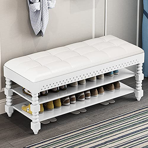 Panca portascarpe a 2 Ripiani con Seduta in Pelle, Organizer per Scarpe da Ingresso e Baule portaoggetti per Ingresso, Camera da Letto, Soggiorno, mobili Decorativi con carico Massimo di 440