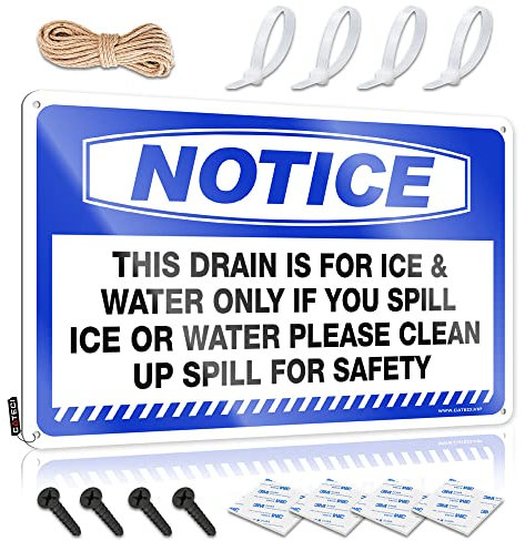 Panneau humoristique en étain « Cave Man Bar Notice This Drain Is For Ice & Water Only If You » (20 x 30 cm)