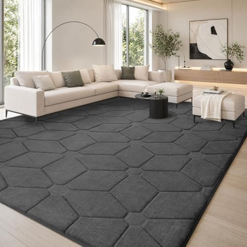 Treeboy Teppich Wohnzimmer Groß 160x230 cm Teppiche Grau Flauschiger Weich | Moderne Waschbarer Teppiche Kurzflor Wohnzimmerteppich Rutschmatte waschbar Für Schlafzimmer Kinderzimmer, Büro Carpet Gegend