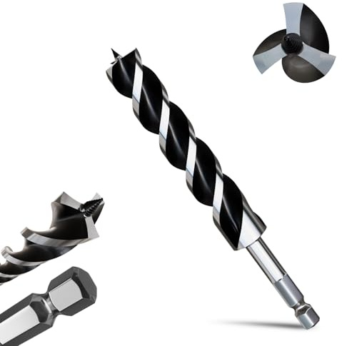 METOTY 28mmx230mm Auger Drill Bit Extra Long Drill Bits，12mm Hex Shank for Wood with Quick Change - 3-Cutter Design with Dual-Flute for Fast Chip Removal, Fits Hardwood, Softwood, PVC, Drywall