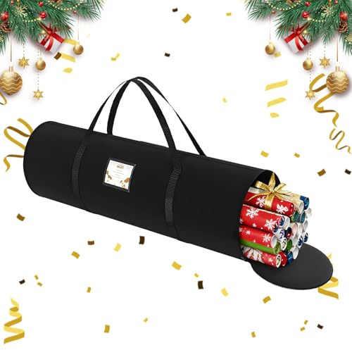 FainFun Aufbewahrungstasche für Geschenkpapierrollen, Weihnachts Aufbewahrungstasche, 22*79cm Wasserdicht und Staubdicht, Geschenkpapier Organizer Box für Weihnachtliches Geschenkpapier（zylindrisch）