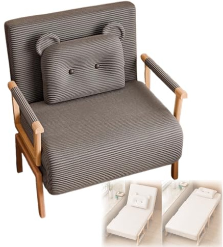 Umwandelbares Schlafsofa Mit Eichenarmlehnen & Verstellbarer Rückenlehne, Recamiere Chaiselongue Mit Schlaffunktion Gästebett Für Büro Wohnzimmer(Gray,190 * 68 * 29cm)