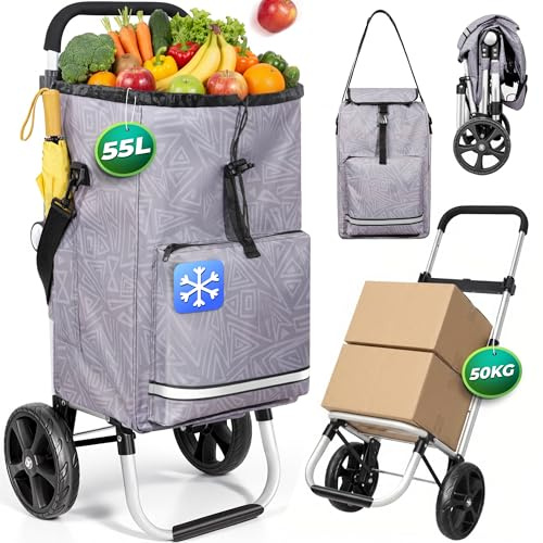 Einkaufstrolley klappbar Einkaufswagen mit 50L + 5L kühlfunktion Bis 50 kg