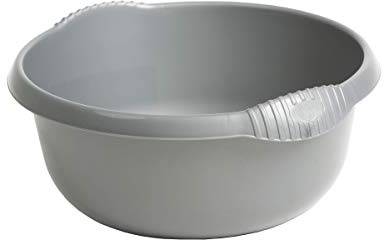 TRG 28cm Plastic Washing Up Bowl – Small 5L Round Basin for Dishwashing, Mixing & Cleaning | Strong, Versatile & Easy-Clean Wash Tub for Kitchen & Home Use - (Silver)