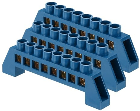 QUARKZMAN 3 Stück Erdungsschiene 8 Polige Schraubklemme Messerschiene 7x14mm Erdungsklemmenblock für Elektrogeräte Verteilerkasten Blau