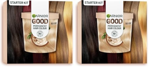 GARNIER GOOD Coloración Permanente Premium Starter Kit, Color Brillante, 100% Cobertura de Canas, Color Duradero 8 Semanas, 90% Origen Natural, Sin Amoniaco, Vegano, Cruelty Free, 9.1 Rubio Vainilla