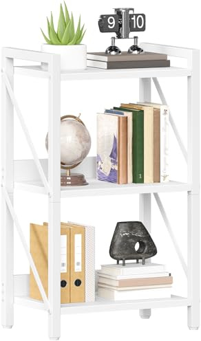 HOOBRO Bücherregal, Standregal, Leiterregal, freistehendes schmales Regal, Büroregal 3 Ebenen, offene Ablagen, für Wohnzimmer, Schlafzimmer, Büro, Küche, Weiß EWW71SJ01