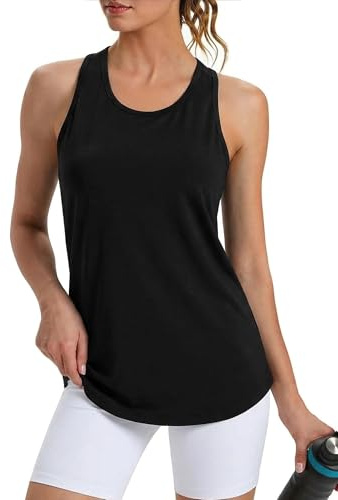 Crewhpo Débardeur Sport Femme Col Rond Dos en Mesh Aéré Coupe Ample Doux | Tissu Léger et Respirant, Dos en Mesh pour Plus d'Aération, Coupe Ample avec Ourlet Arrondi, Facile à Porter au Quotidien