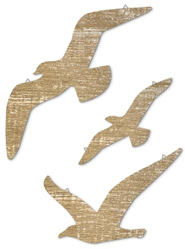 Putuo Decor Set de Decoración de Pared Gaviotas en Madera, Esculturas de Aves Rusticas con Ganchos, Decoración Costera para Casa de Playa, Baño, Temática Océano