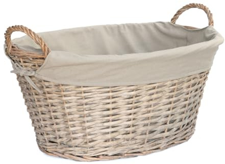 Arthur Cameron - Sonning Oval Buff Wicker Laundry Basket for Bedroom Accessories - Woven Storage Basket perfect as a Storage Container for Laundry, Toys, or Blankets (Medium)