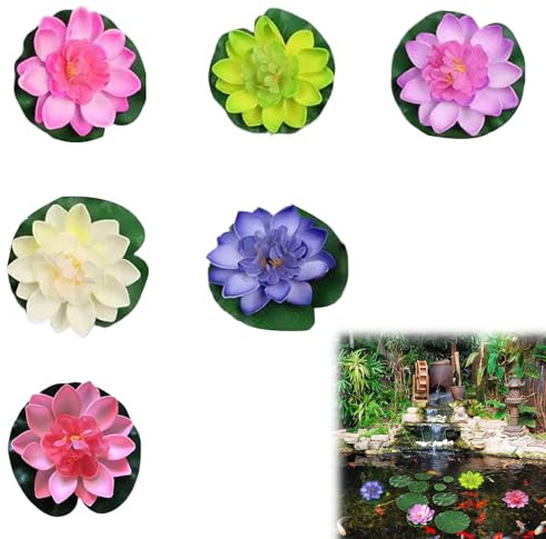 6 Stück Schwimmende Blumen Künstliche Seerosen, Wasserlilie Pflanzen,Teichpflanzen Künstlich, Teichdeko, Seerose Lotusblüte für Aquarium Terrasse Garten Pool Garten Teich (Bunt)