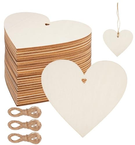 LuminaryLair 30 Stück Holzherzen Zum Beschriften, Holzherzen Deko 10cm | Holz Herzen mit Loch, Holzherzens mit Jute Schnur, Blanko Holzanhänger Herz Zum Basteln für Basteln, Festtagsdekoration