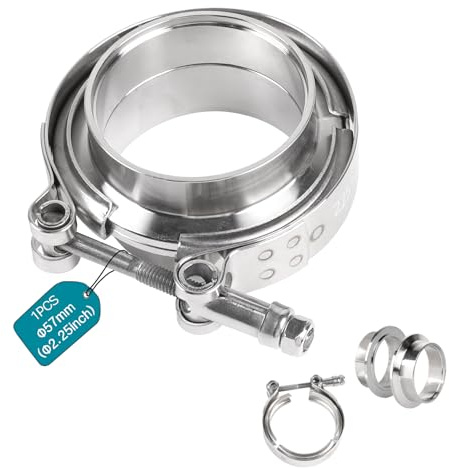 SUPAWAY Abrazadera V-Band + Bridas Ø 57 mm (2,25 pulgadas) Kit en Acero Inoxidable 304 Abrazadera para escape, bridas soldables con anillos centrado para turbo, escape, downpipe (1 unidad, plateado)