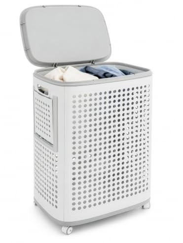 BLUE BAZAAR Laundry Basket with 360° Wheels and Lid 61x42.5cm Side Sorter