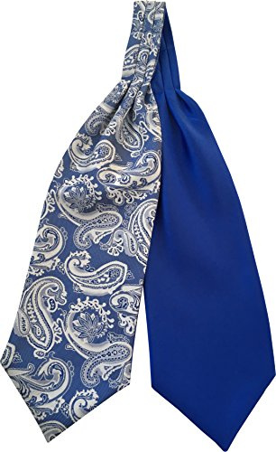 Great British Tie Club Herren Paisley Satin Reversibel Ascot Cravats Krawatten (Marineblau & Königsblau)