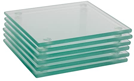 Harbour Housewares Glass Coasters - Square - 10cm - Clear - Pack of 6 - Tabletop Protection Mat Drink Coaster Decorative Dining Placemat for Cups, Mugs