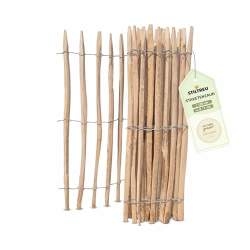 STILTREU Französischer Premium Staketenzaun Kastanie - Länge 5 Meter, Höhe 120 cm, Lattenabstand 6-7 cm