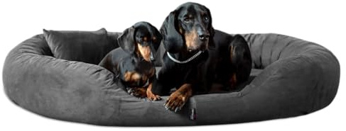 tierlando® Orthopädisches Hundebett Sammy Soft mit viscoelastischer Matratze und hohem Rand aus Velours für gelenkschonenden Schlaf und höchsten Komfort Größe: 140x105cm | Farbe: 02 Graphit