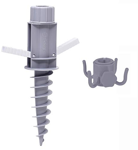 Sekey Sonnenschirmhalter | Bodendübel | Strand Oder Erde mit Bodendübel und Aufhängehaken für Schirmstöcke bis 22-32 mm,Grau