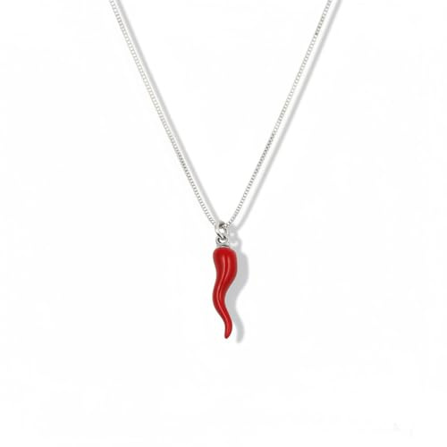 Damiano Argenti Collana con Cornetto Portafortuna in Argento Smaltato Rosso Argento