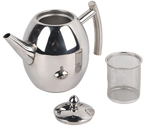 MAGT Teekanne mit Siebeinsatz, Edelstahl Teekessel Große Kapazität Wasserkocher Verdickter Flacher Boden Kaffee Tee Wasserbehälter mit Filter(1000ml)