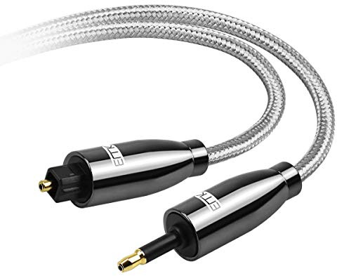 EMK Digital Sound Toslink to Mini Toslink Cable 3.5 SPDIF Optical Cable [Not a 3.5mm Aux] Optical Audio Cable (Straight White, 5M)