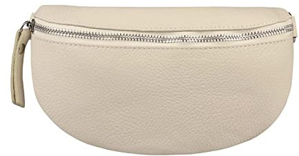 Made in Italy Damen Leder Gürteltasche Crossbody Hüfttasche Bauchtasche Umhängetasche Brusttasche Crossover Bodybag Schultertasche Handytasche Geldtasche OBC Tasche Schminktasche Kosmetiktasche Beige