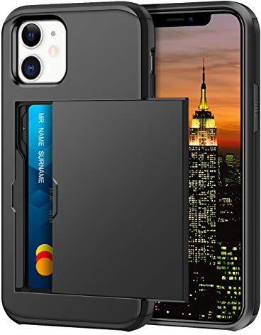 Coolden for iPhone 12 Mini Case with Card Holder Wallet Cover Shockproof Protective Hard Back Rubber Bumper Phone Case Card Holder Slot Wallet Cover Compatible with iPhone 12 Mini (Black)