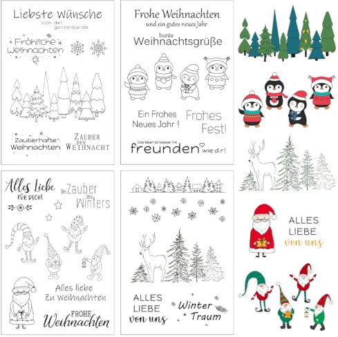Silikonstempel Weihnachten Deutsch, 4 Blätter Weihnachtsstempel Silikon, Clear Stamp , Stempel Frohe , Stempelset für DIY Scrapbooking Weihnachtskarten Fotoalbum Geschenke