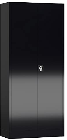 Aktenschrank Metallschrank abschließbar mit 2 Türen, 4 Fachböden 1800 x 800 x 380mm (RAL 9005 tiefschwarz)
