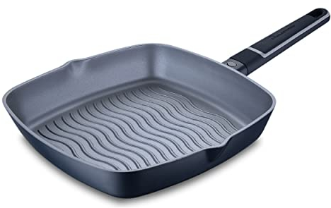 MasterPRO Indigo | Poêle grill de 28 cm de côté et de 5,5 cm de hauteur | Fonte d'aluminium | Revêtement extrêmement antiadhésif | Manche Soft Touch | Tous types de plaques