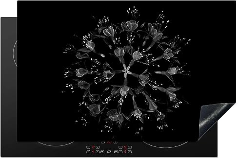 MuchoWow Herdabdeckplatte Ceranfeld Spritzschutz Küche Blume - Lila - Blau - Makro - Schwarz 81.2x52 cm Induktionsherd Abdeckung Induktionskochfeld Ceranfeldabdeckung