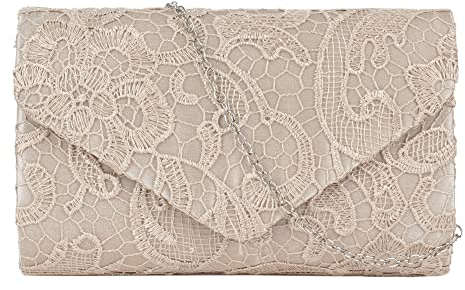 MEGAUK Damen Spitze Clutch Elegante Abendtasche Handtasche Envelope Tasche Unterarmtasche mit Kette für Hochzeit Wedding Prom Party