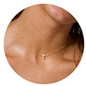 KICKGY Dainty 14k Gold Plated Cross Necklace - Tiny Cross Pendant Simple Choker Necklace for Women and Girls