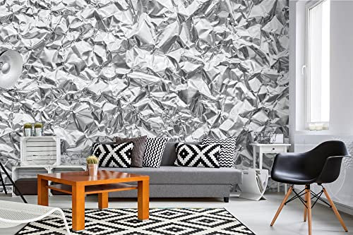 DIMEX LINE Non-Woven Photo Wallpaper Shiny Silver Grey Metallic FOIL 375 x 250 cm - Non-Woven Wallpaper, wall Mural, wall Art - Wallpaper for Living Room, Bedroom, Office, Kitchen